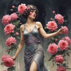 Vintage-Inspired Art Print with Pink Roses